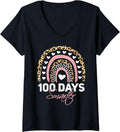 Womens 100 Days Smarter Teacher Tee Rainbow Cheetah Print Women Men V Neck T Shirt Viral TikTok Find Hot Right Now
