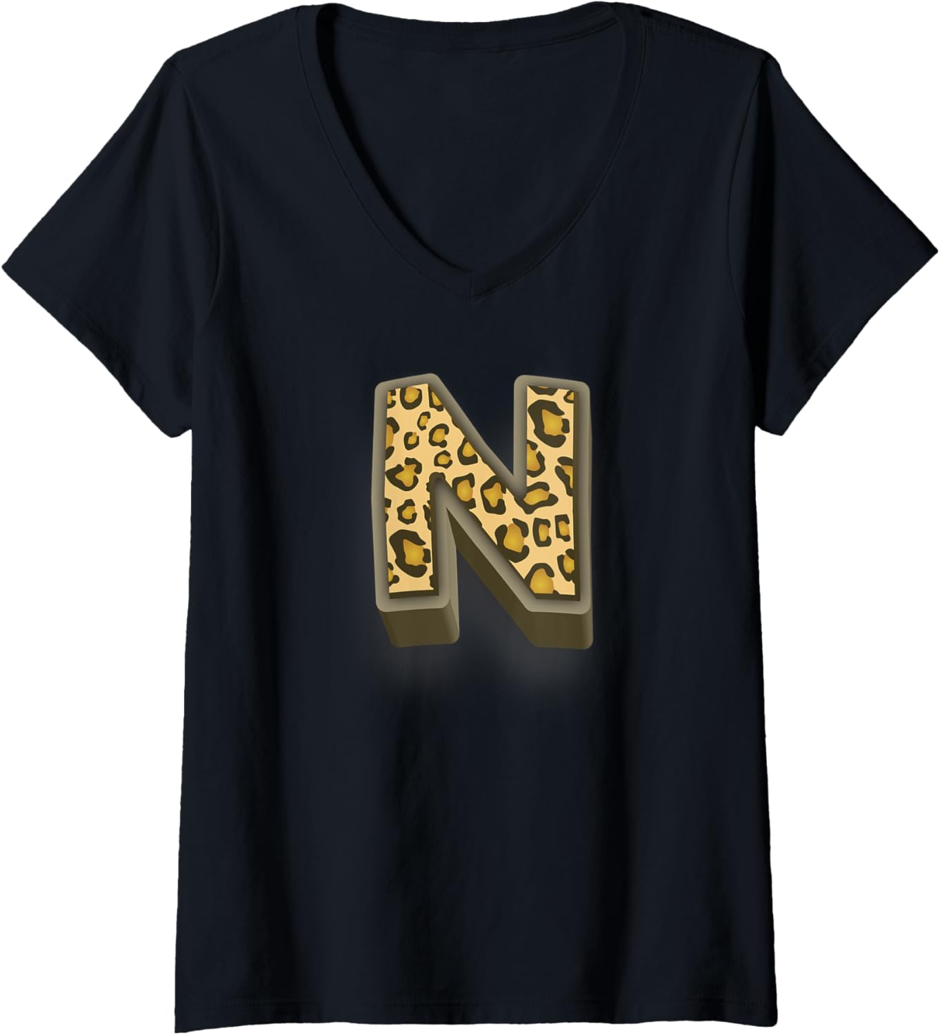 Womens Cute Letter N Initial Name Leopard Cheetah Animal Print V Neck Apparel High Search Demand Best Seller Look