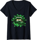Womens St Patricks Day Leopard Lips Lucky Shamrock Cheetah Print V Neck Apparel Streetwear Style US Top Pick
