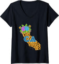 Womens California Map Cheetah Print V Neck Apparel Comfort Fit Fan Favorite