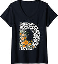Womens Initial D Cheetah Print Floral Monogram V Neck Apparel Streetwear Style Fan Favorite