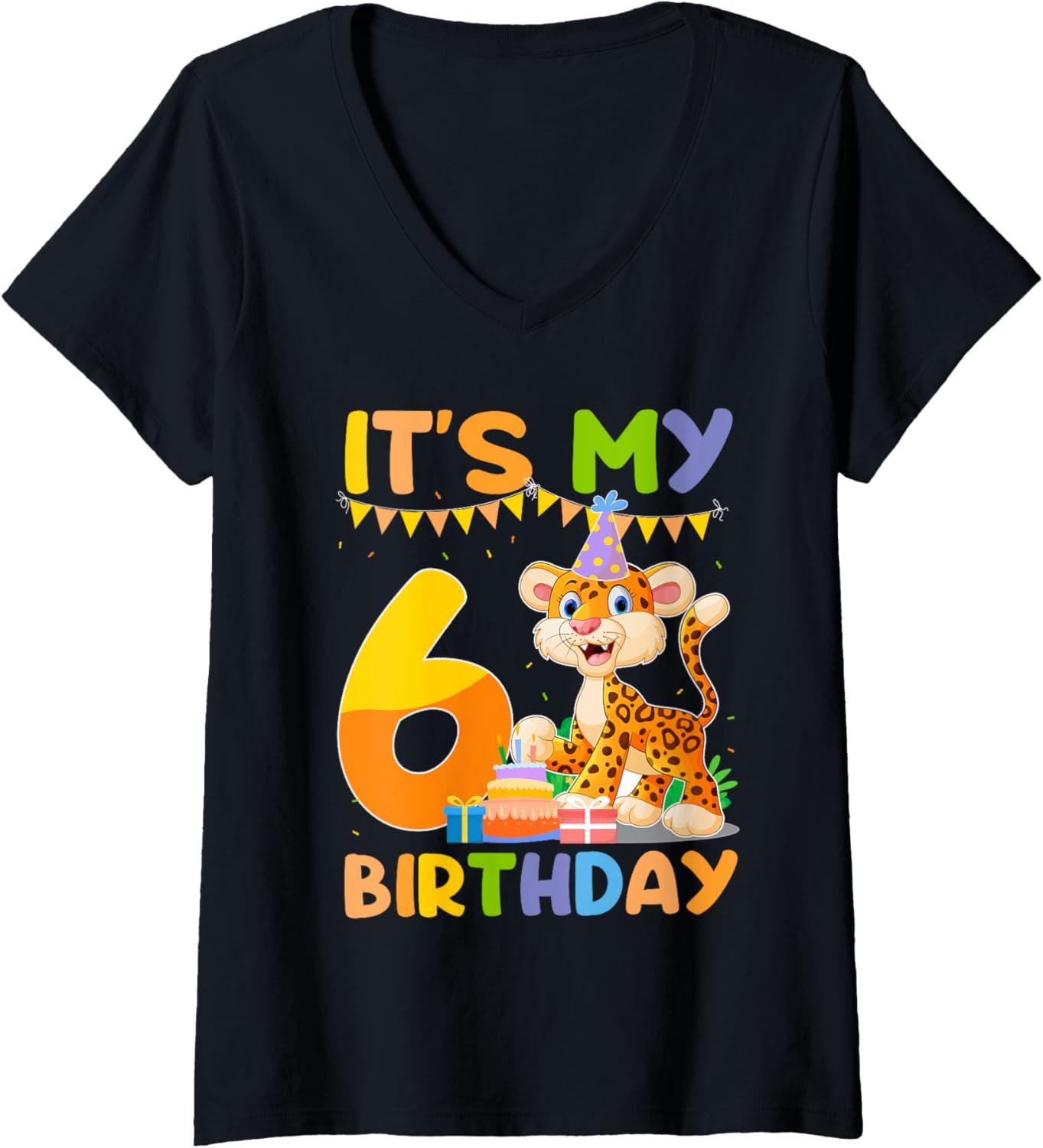 Womens It s My 6th Birthday Leopard Cheetah 6 Year Old Birthday Par V Neck Apparel Trending US Fan Favorite