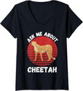 Womens Retro Cheetah Ask Me About Cheetah Animals Lover V Neck Apparel Comfort Fit Best Seller Look