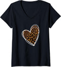 Womens Cheetah Print Heart Mother s Day Gift Cute Leopard V Neck Apparel Premium Print Gift Ready