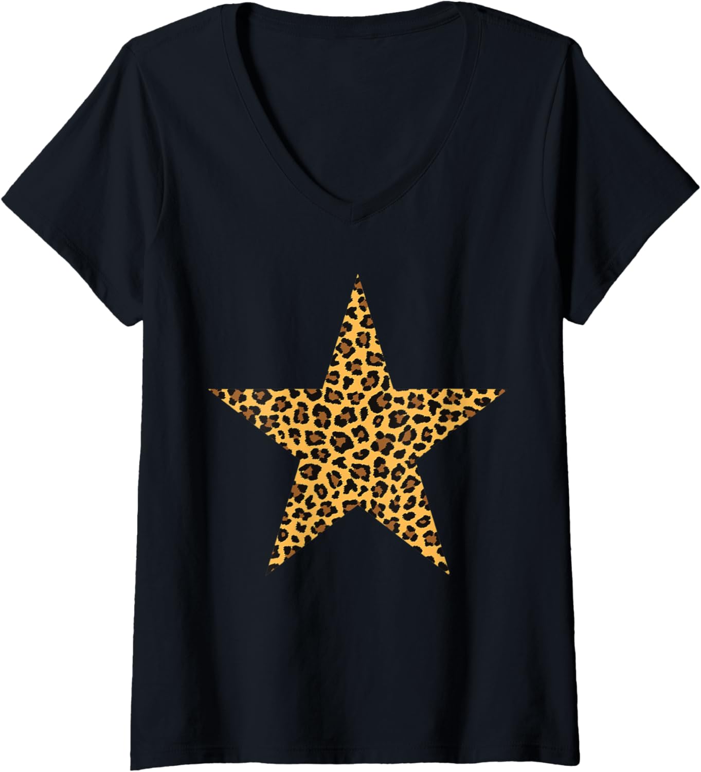 Womens Leopard Print Star Leopard Star V Neck Apparel Streetwear Style US Top Pick