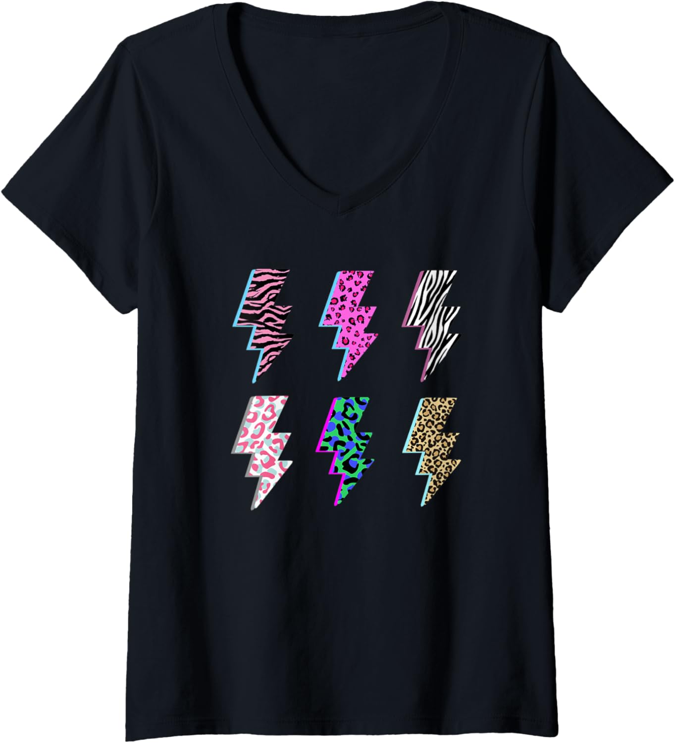 Womens Leopard Print Lightning Bolt Pink Cheetah Animal Print V Neck Apparel Viral TikTok Find US Top Pick