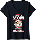 Womens I'm Just A Mom Who Raised A MICHAEL T-Shirt Name MICHAELS V-Neck T-Shirt | Perfect Gift Idea