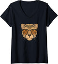 Womens Funny Nerdy Hipster Sunglasses Kids Cheetah Lover V Neck Apparel Premium Print Best Seller Look
