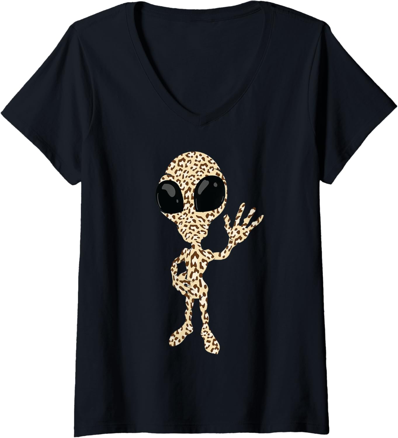 Womens Funny Leopard Print Alien Gift Cute Martian Fan Boys Girls V Neck Apparel Comfort Fit US Top Pick
