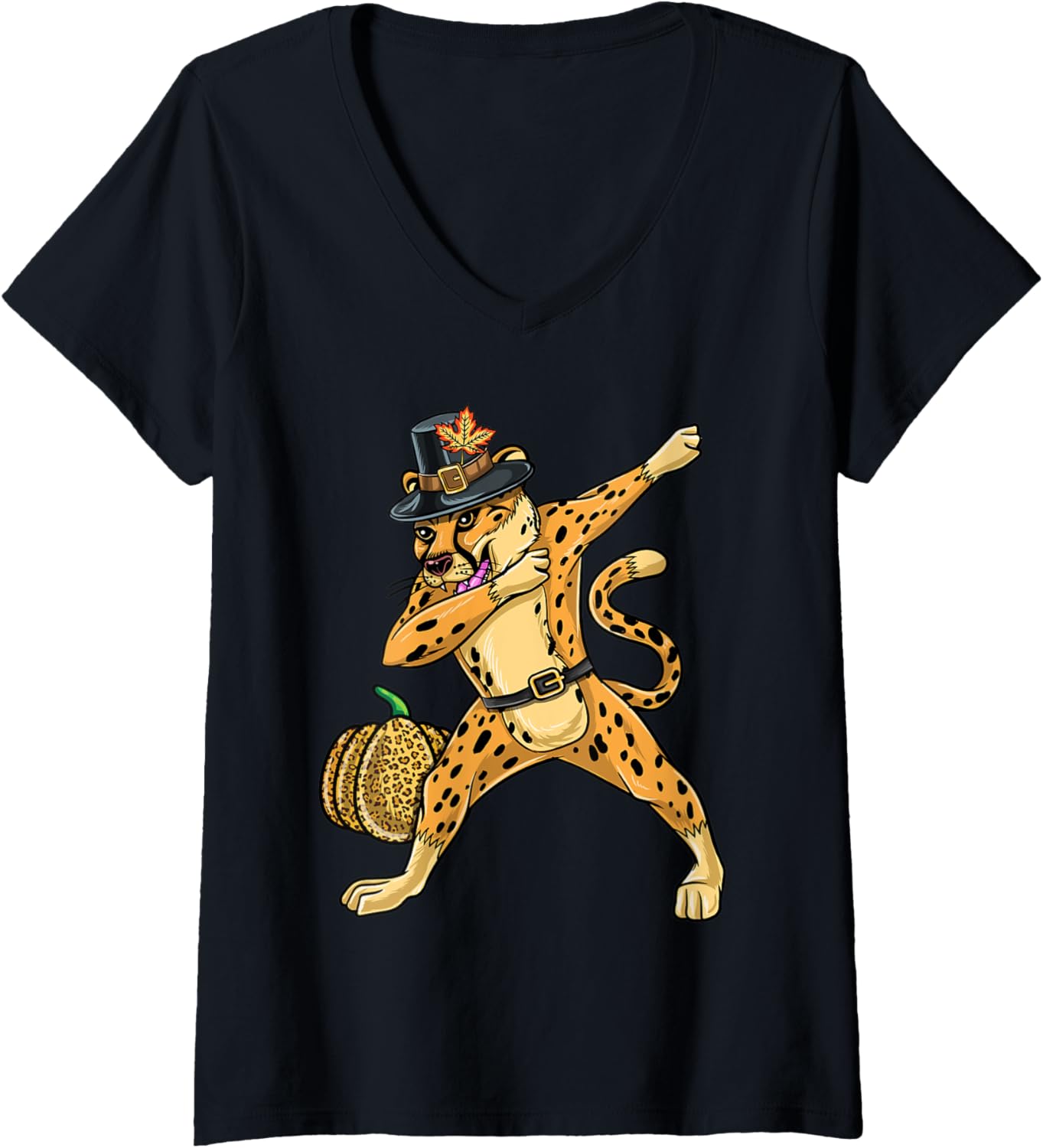Womens Dabbing Pilgrim Cheetah Kids Boys Thanksgiving Cheetah V Neck Apparel High Search Demand Best Seller Look