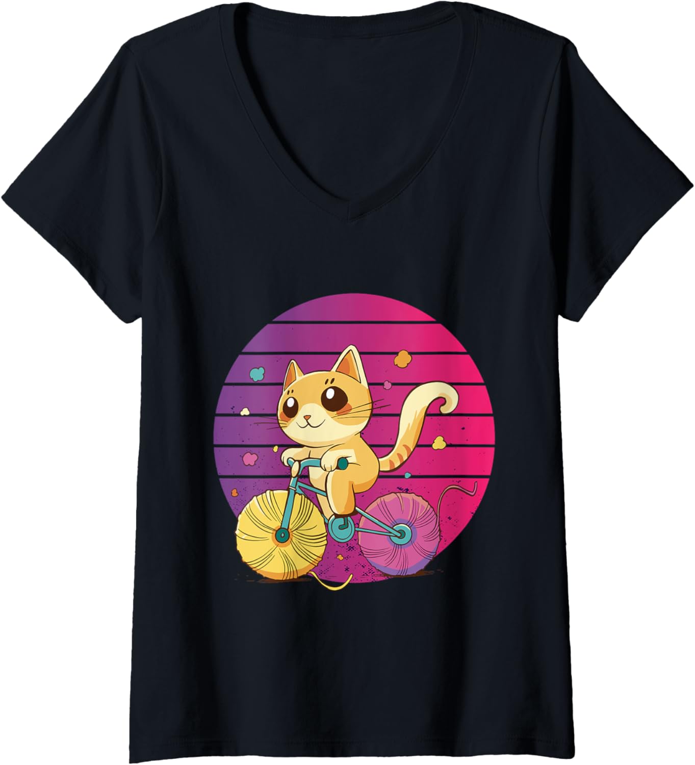 Womens Cat on bike adorable kitty yarn wheels cat lovers cycling V-Neck Yarn Supply | Viral US Pick | High CTR Title