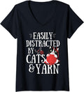 Womens Funny Cats Quote, Easily Distracted By Cats And Yarn Lover V-Neck Yarn Supply | Premium Quality | Perfect for ...