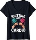 Womens Knitting Is My Cardio Amusing Hobby Crafters Knit Yarn Life V-Neck Yarn Supply | Trending 2025 | Customer Favo...