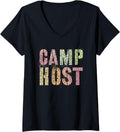 Retro CAMP HOST Leopard Print Summer Staff Counselor Teacher V Neck Apparel Premium Print Gift Ready