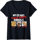 Womens My Ex Has Three Spirit Animals Lion Ass Cheetah Funny Saying V Neck Apparel Premium Print Everyday Wear
