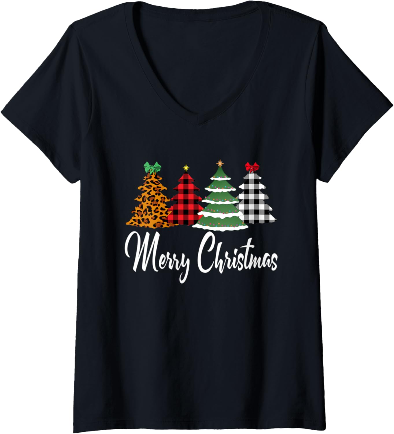Womens Leopard Cheetah Print Christmas Tree Womens Holiday V Neck Apparel Viral TikTok Find Fan Favorite