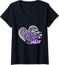 Womens Cheer Sister Shirt Megaphone Purple Leopard Cheetah Print V Neck T Shirt Viral TikTok Find Best Seller Look