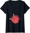 Womens Yarn Master u2013 Funny Knitting & Crochet Ball of Yarn Design V-Neck Yarn Supply | Trending 2025 | Best Selle...