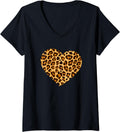 Womens Cool Cheetah Leopard Print Heart Valentine Day V Neck Apparel Streetwear Style Best Seller Look