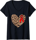 Cheetah Leopard Heart Girls animal Print Aids Day Ribbon Red V Neck Apparel Comfort Fit Everyday Wear