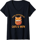 Womens Easily Distracted By Cats And Yarn, Kitten Lover Crochet V-Neck Yarn Supply | Top Rated | Best Seller Choice