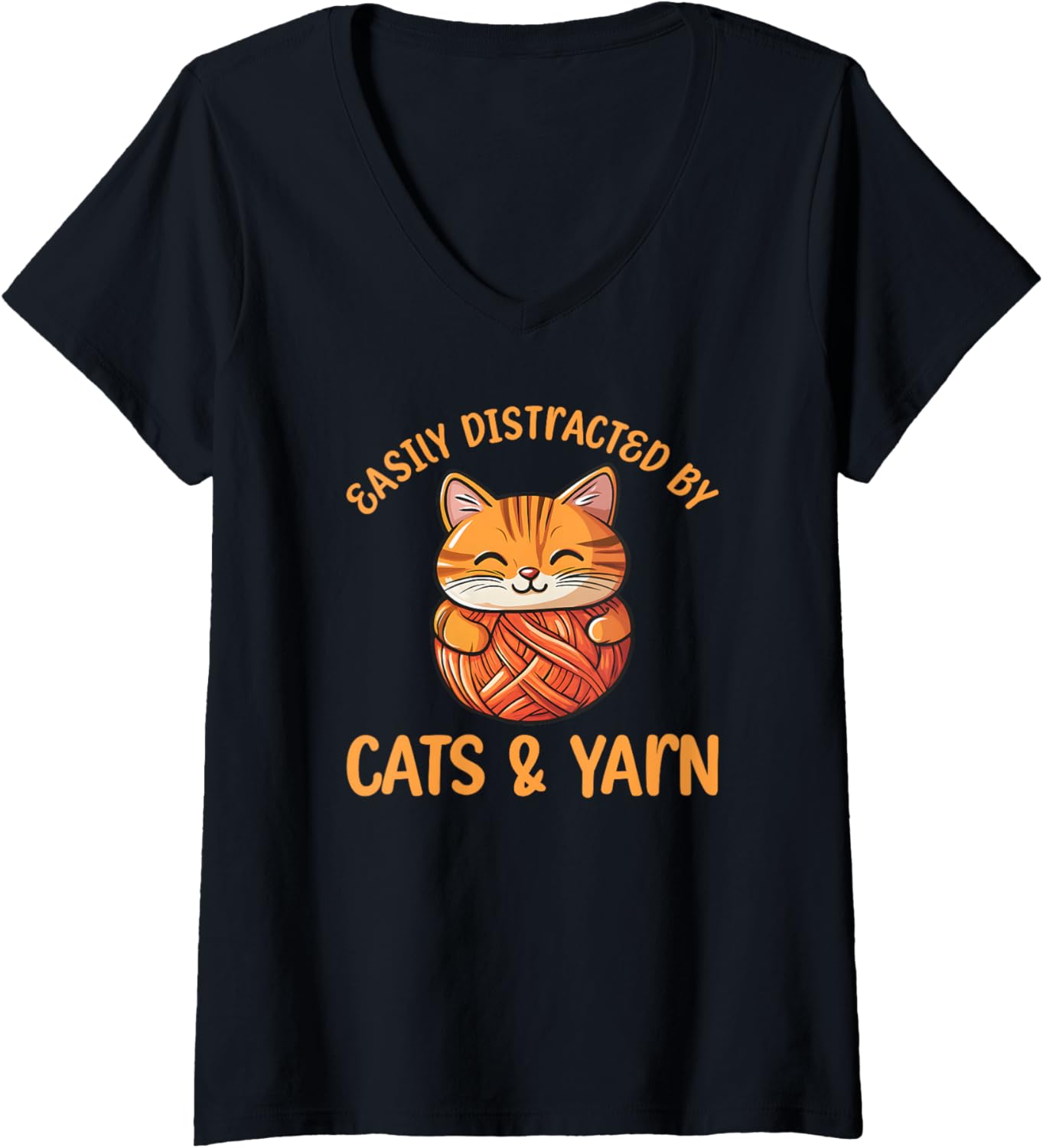 Womens Easily Distracted By Cats And Yarn, Kitten Lover Crochet V-Neck Yarn Supply | Top Rated | Best Seller Choice
