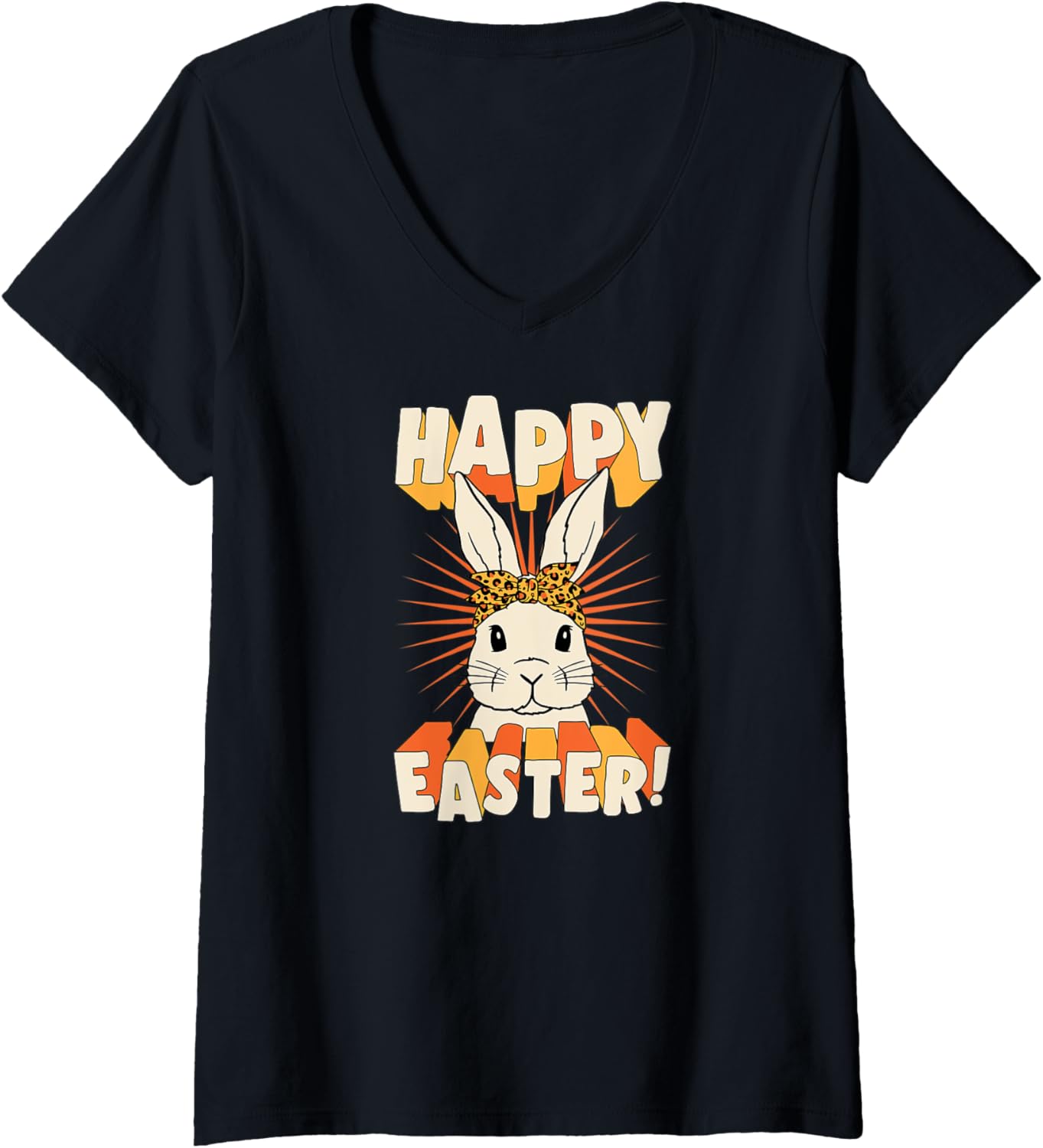 Womens Happy Easter Bunny Rabbit Cheetah Leopard Print V Neck Apparel Comfort Fit Hot Right Now