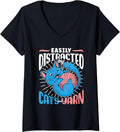 Easily Distracted By Cats And Yarn Knit Knitter Knitting V-Neck Yarn Supply | Top Rated | Perfect for Crafters