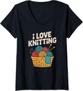 Womens I Love Knitting Yarn Basket Needles V-Neck Yarn Supply | Viral US Pick | Customer Favorite