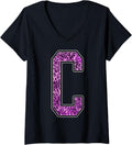 Womens Leopard Cheetah Print Capital Letter C Monogram Initial Pink V Neck Apparel Premium Print Gift Ready
