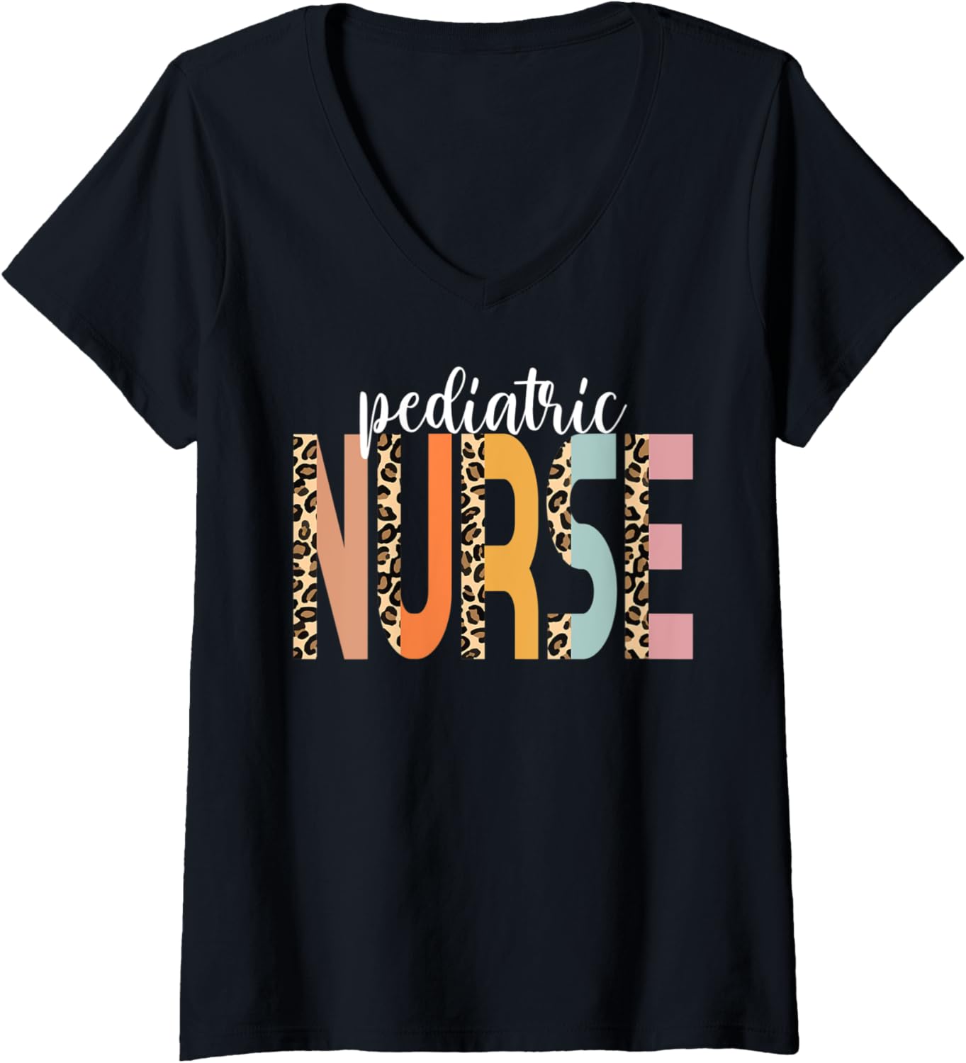 Womens Nurse Pediatric Nurse Cheetah Print RN Cute Pediatric Nurse V Neck Apparel Comfort Fit Best Seller Look