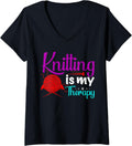 Womens Knitting Is My Therapy Crochet Crocheting Yarn Knitting V-Neck Yarn Supply | Viral US Pick | High CTR Title