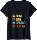 Womens Film Edit Repeat Cinematographers Movie Maker Filmmaker V-Neck Apparel | Trending 2025 | Perfect Gift Idea