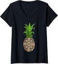 Womens Cool Hawaiian Tropical Fruit Pineapple Leopard Cheetah Print V Neck Apparel High Search Demand Gift Ready