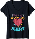Womens This Is My Crocheting Shirt Yarn Heart Hooks V-Neck T-Shirt | Viral US Pick | Best Seller Choice