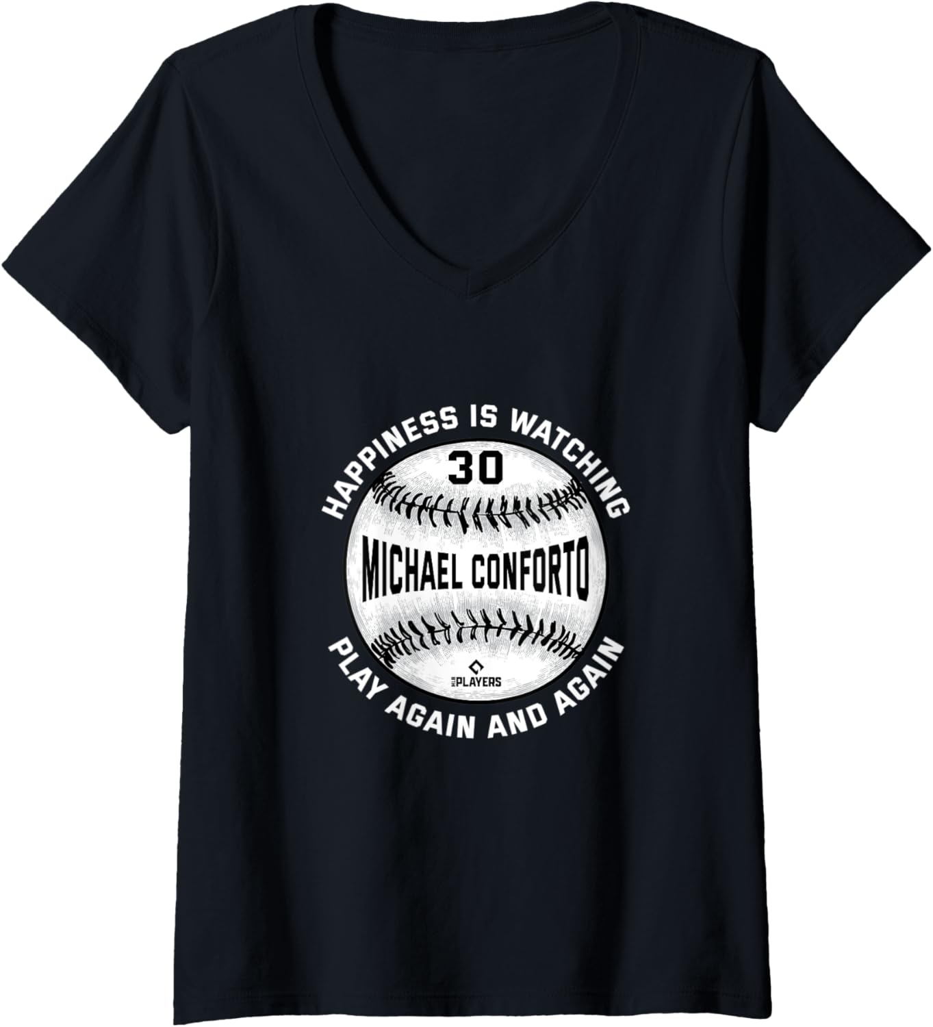 Womens Happiness Is Watching Michael Conforto Baseball Player V-Neck Apparel | Everyday Casual Wear
