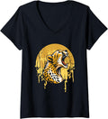 Womens Cheetah African Big Cat Moon Howling V Neck Apparel Comfort Fit Gift Ready