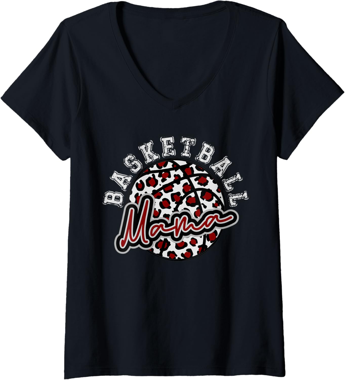 Womens Leopard Cheetah Basketball Mama Maroon Trendy Spirit V Neck Apparel Viral TikTok Find Best Seller Look