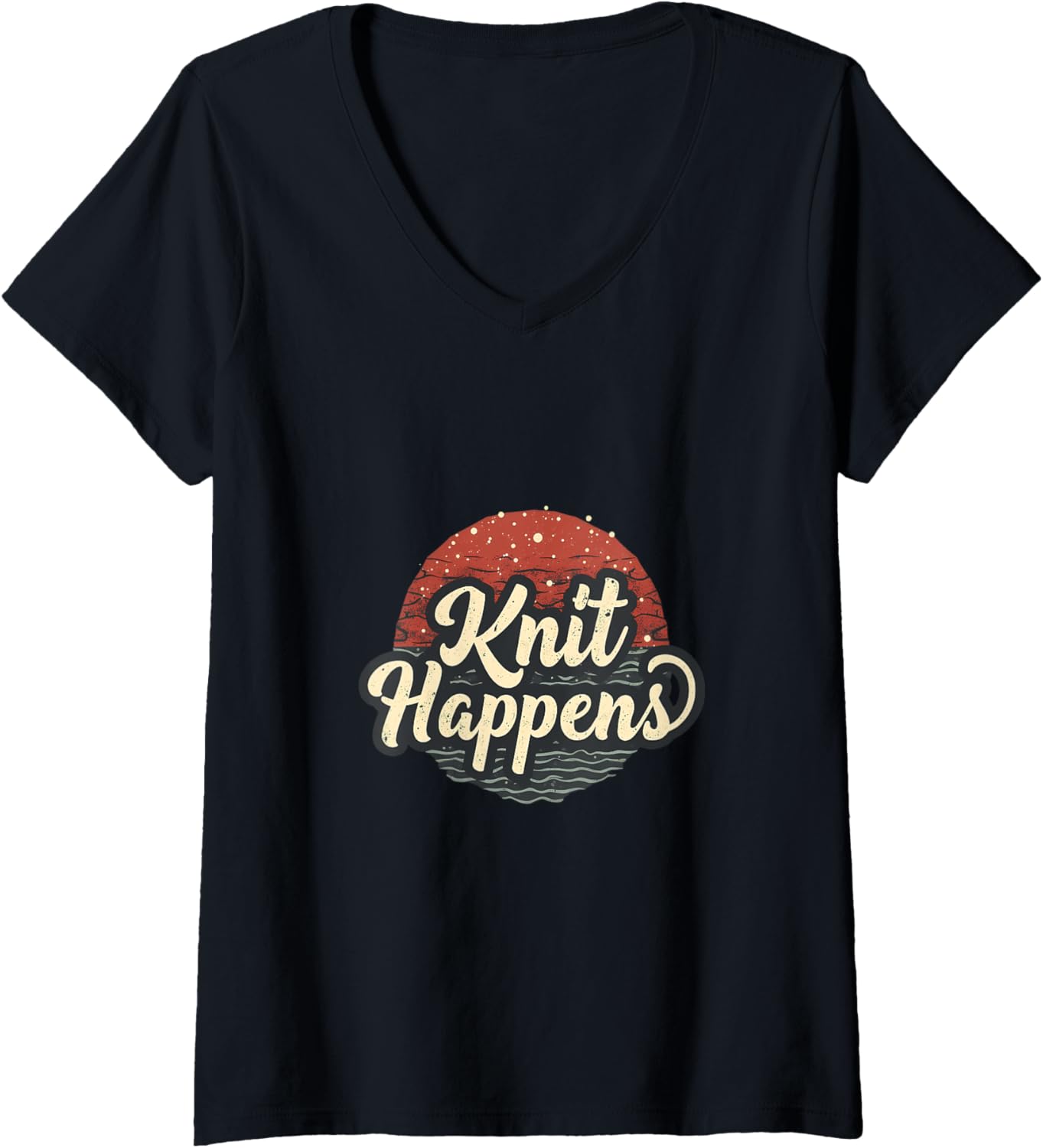 Womens Knit Happens Retro Sunset Yarn Lovers V-Neck Yarn Supply | Premium Quality | High CTR Title