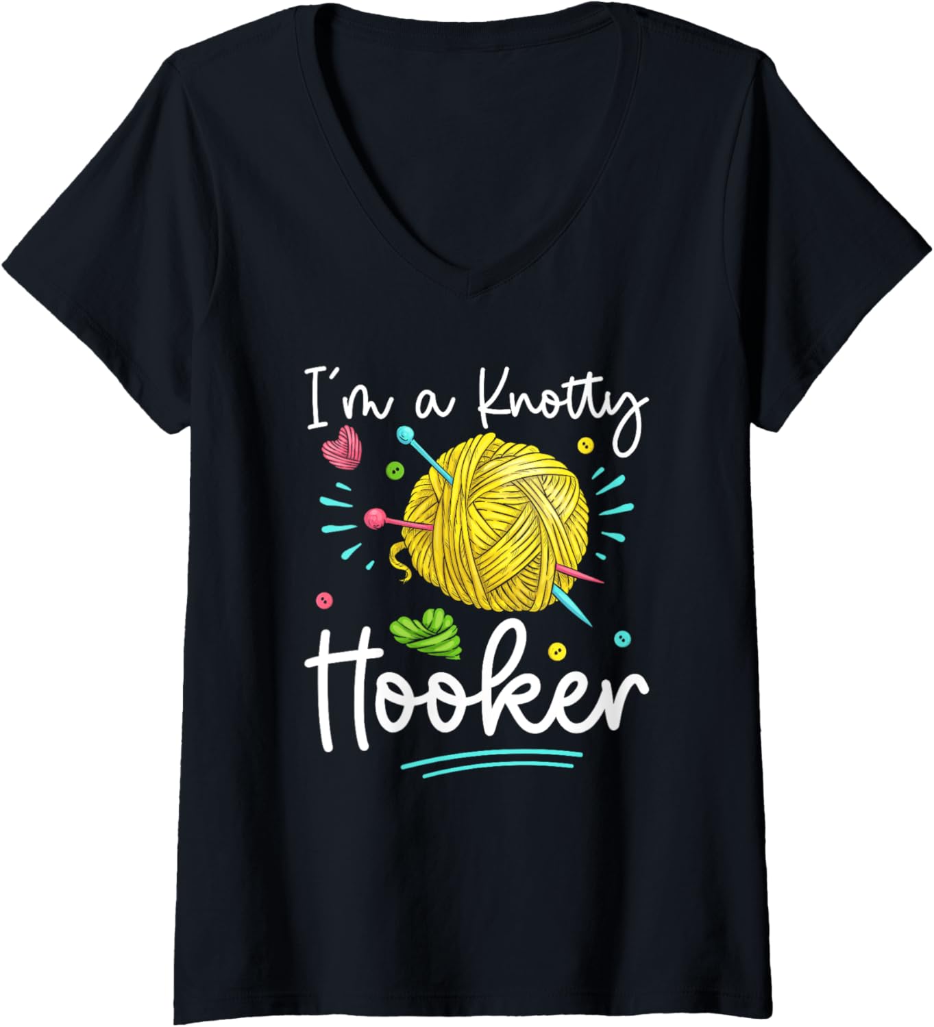 Womens Crochet Knotty Hooker Yarn Crocheting Love Knitting V-Neck Yarn Supply | Top Rated | Best Seller Choice