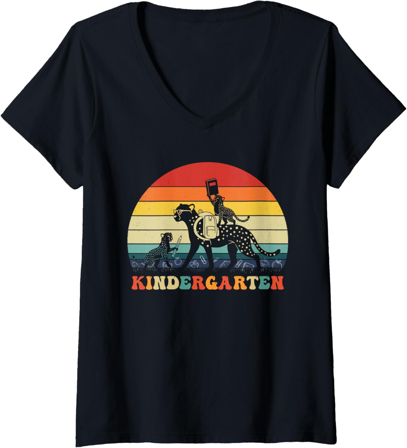 Womens Funny Cheetah Kindergarten Back to School Teacher Student V Neck Apparel Comfort Fit Hot Right Now