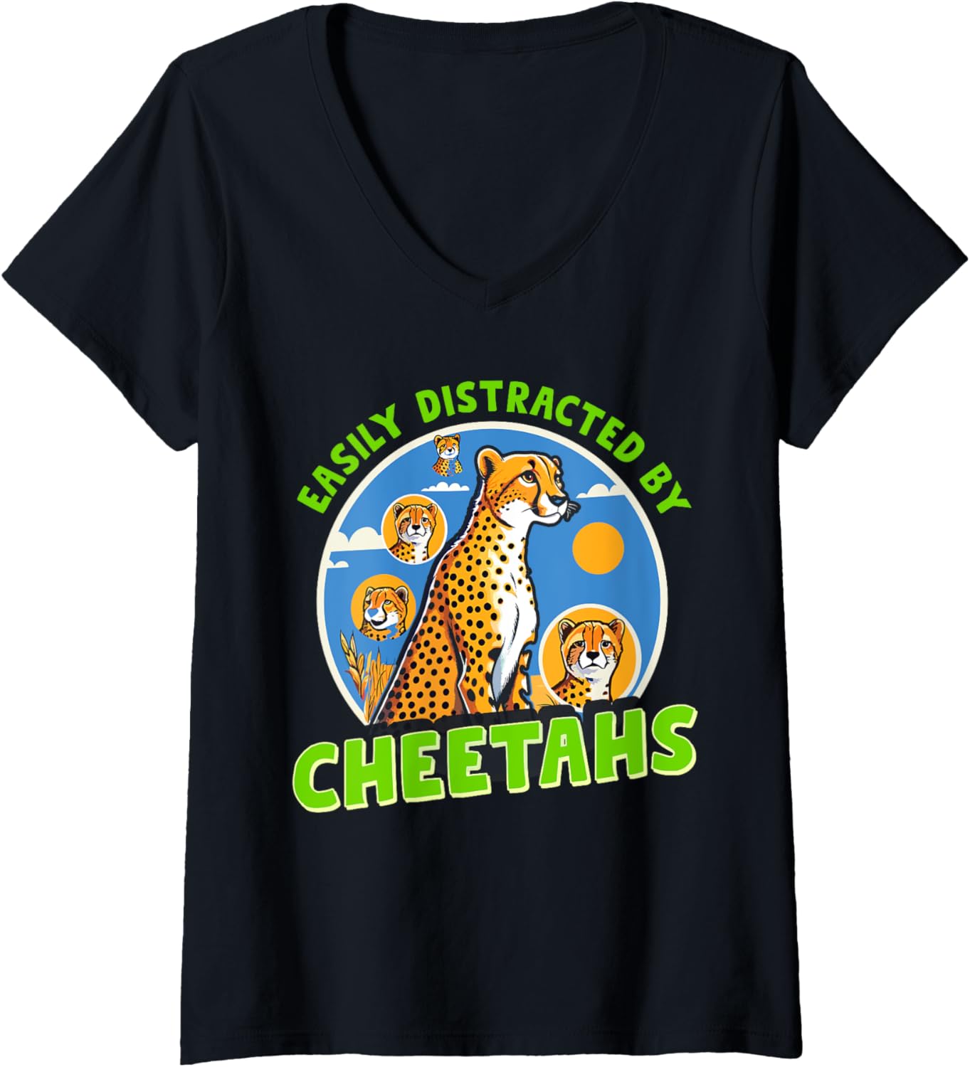 Womens Easily Distracted By Cheetahs V Neck Apparel Comfort Fit US Top Pick