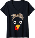 Womens Turkey Face Leopard Cheetah Print Headband Girl Thanksgiving V Neck Apparel Comfort Fit US Top Pick