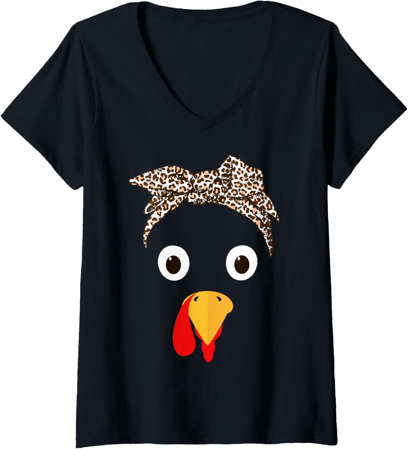 Womens Turkey Face Leopard Cheetah Print Headband Girl Thanksgiving V Neck Apparel Comfort Fit US Top Pick