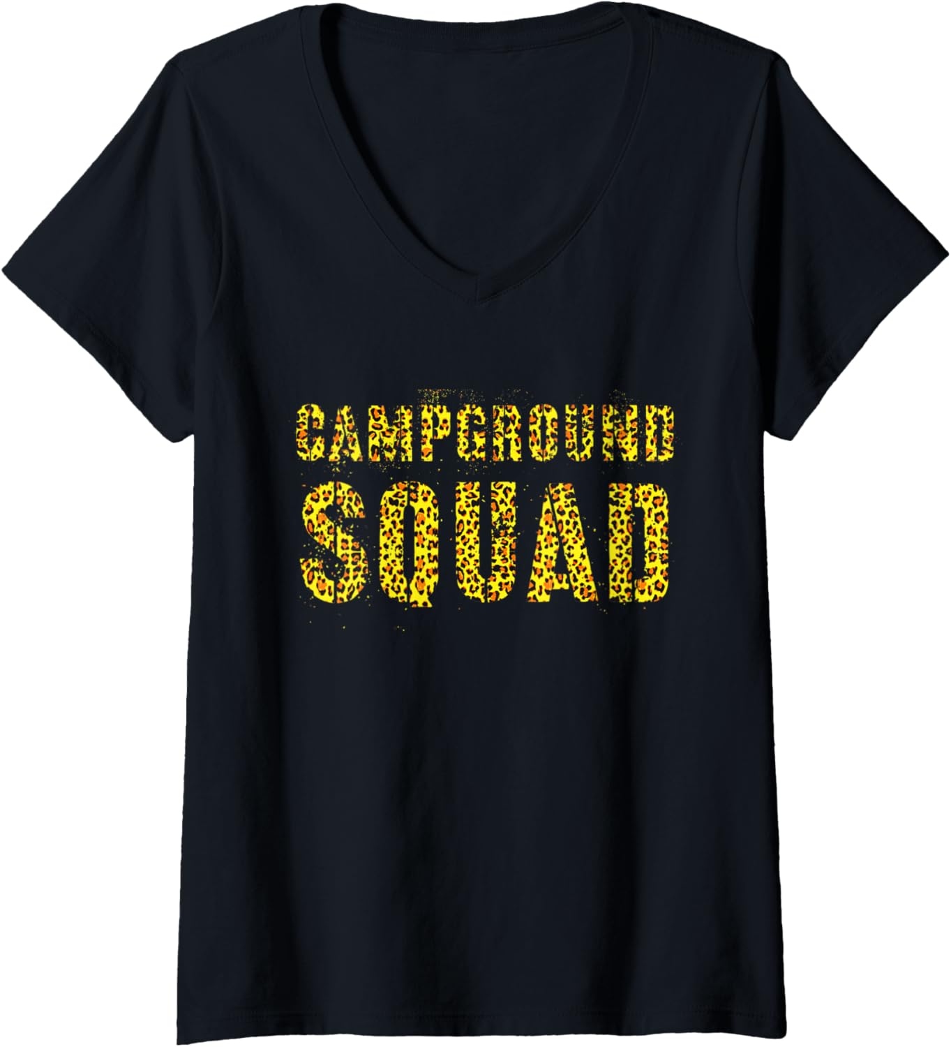 Womens CAMPGROUND SQUAD Leopard Print Summer Counselor Teacher Crew V Neck Apparel Trending US Best Seller Look