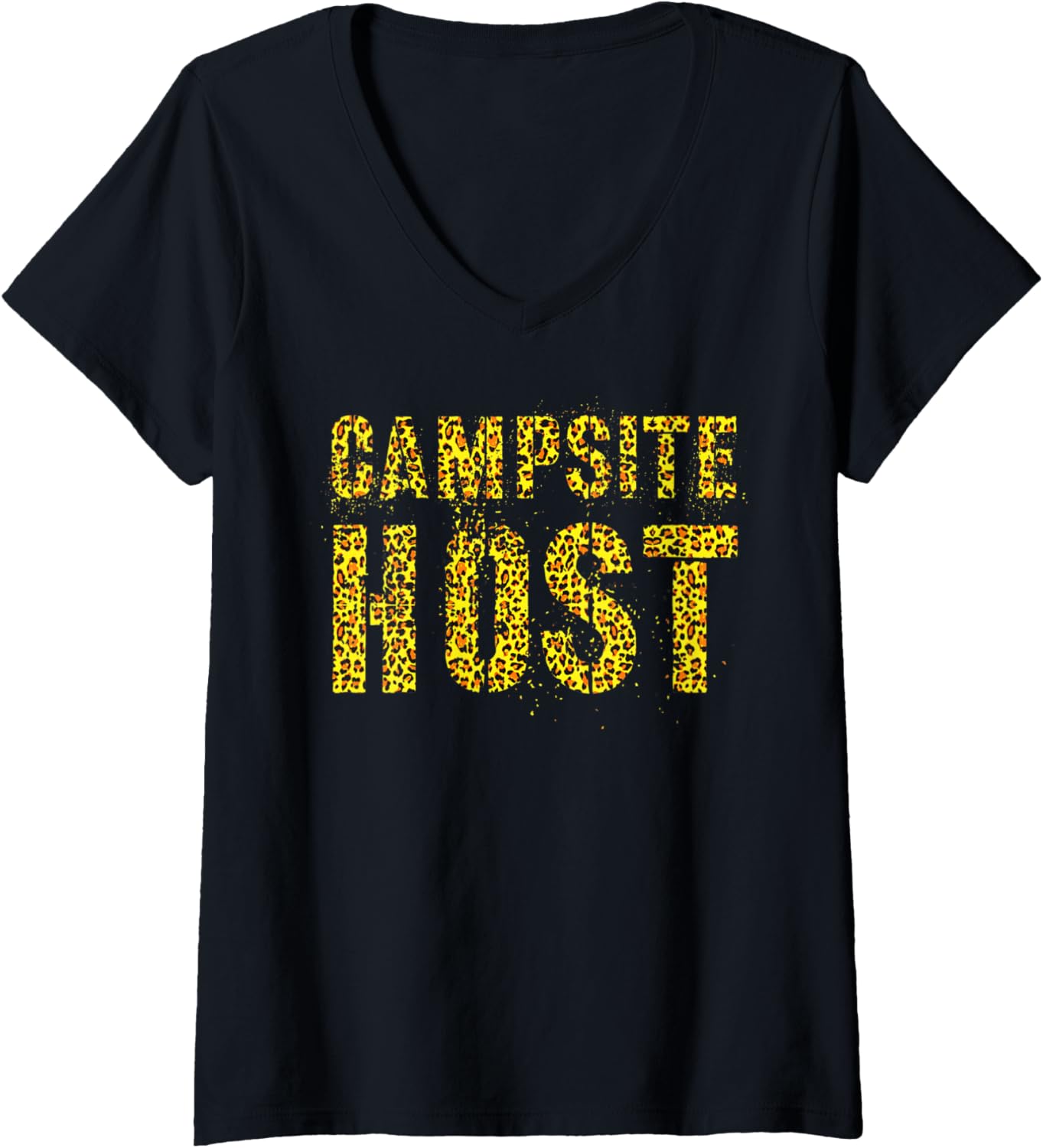 Womens CAMPSITE HOST Leopard Print Summer Counselor Teacher Crew V Neck Apparel High Search Demand Fan Favorite