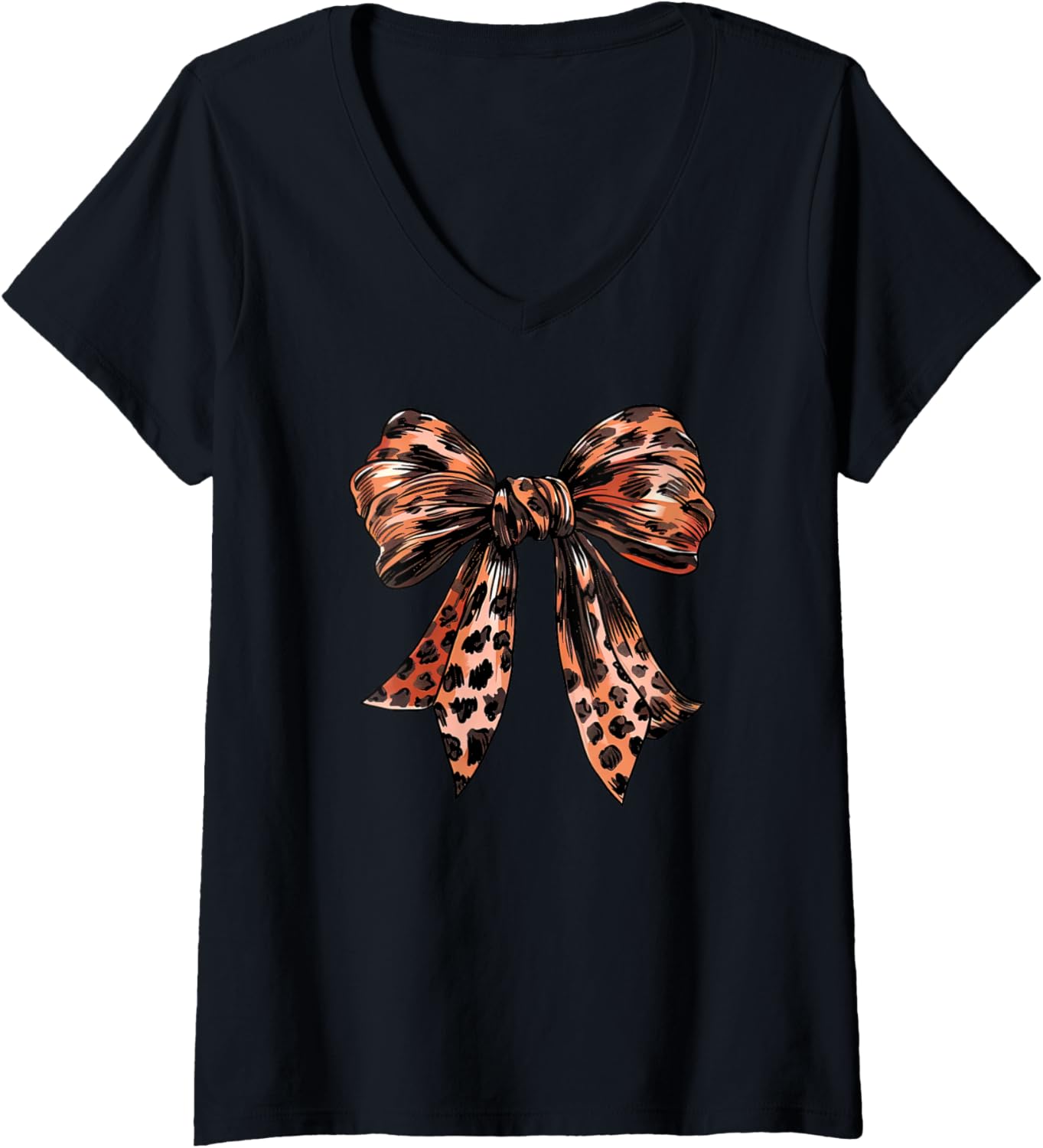 Womens Girly Trendy Cute Leopard Cheetah Print Ribbon Bow V Neck Apparel Premium Print Best Seller Look