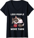 Womens Cute Kawaii Kitten Cat Less People More Yarn V-Neck Yarn Supply | Trending 2025 | High CTR Title