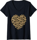 Womens Heart Shape Cute Cheetah Leopard Print Graphic V Neck Apparel Premium Print Fan Favorite