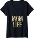 Womens Mom Life Cheetah Leopard Print Fun Mama Saying V Neck Apparel Streetwear Style US Top Pick